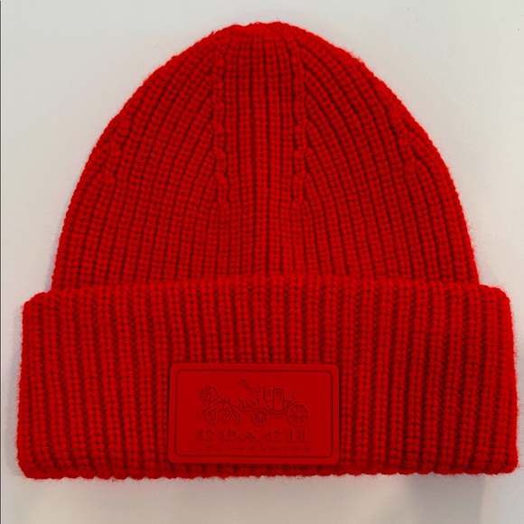 Coach Accessories - Coach Bright Red Beanie Hat